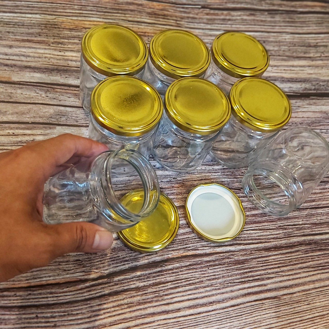 Hũ Thủy Tinh Nắp Thiếc Vàng vặn 200ML – Hũ - Lọ thủy tinh 200ML đựng Yến chưng, dầu dừa, hũ gia vị, thực phẩm