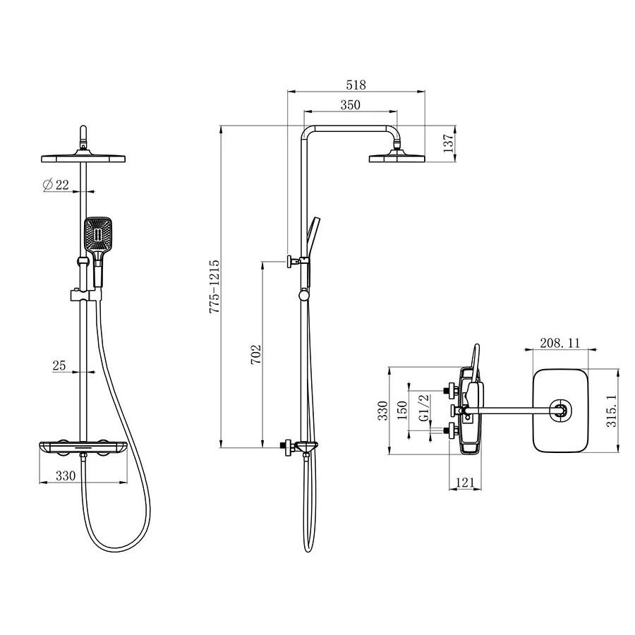 Cây sen tắm nóng lạnh khóa Thermostatic an toàn cho người già và trẻ nhỏ Eurolife EL-SC919 ( Đen)