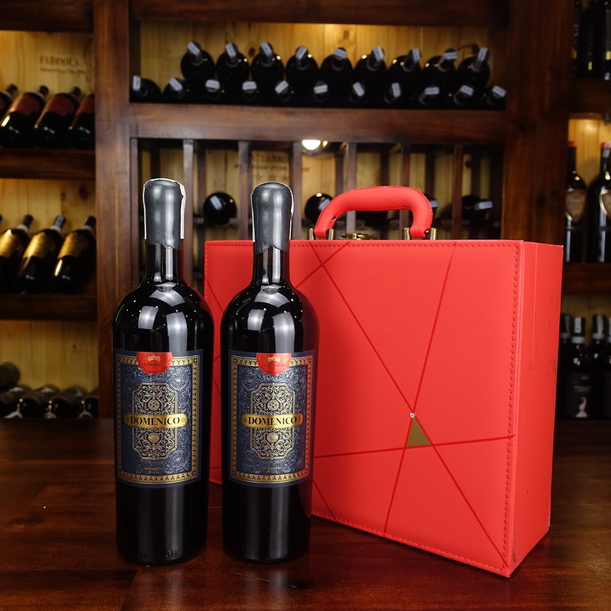 Hộp Vali đỏ đính đá + 2 chai rượu vang Ý Domenico Sangiovese Puglia