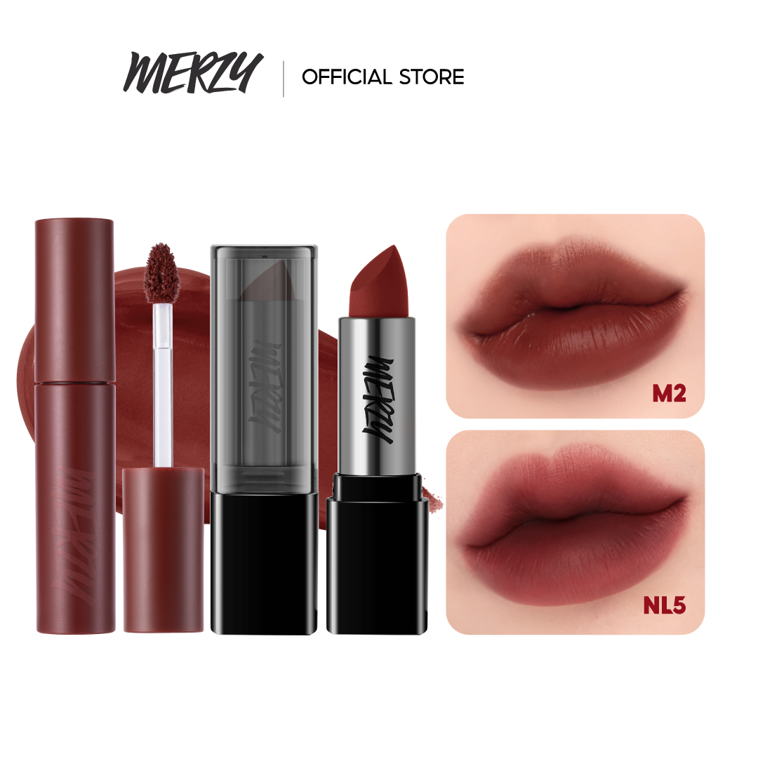 Combo Son kem lì Merzy Bite The Beat Mellow Tint 4g + Son Thỏi Lì Merzy Noir Lipstick 3.3g