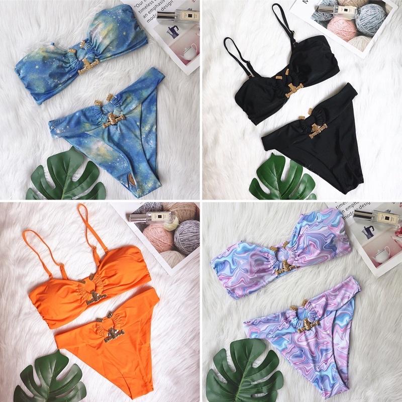 Bikini 2 mảnh đính khoen đá nhiều màu cực sang