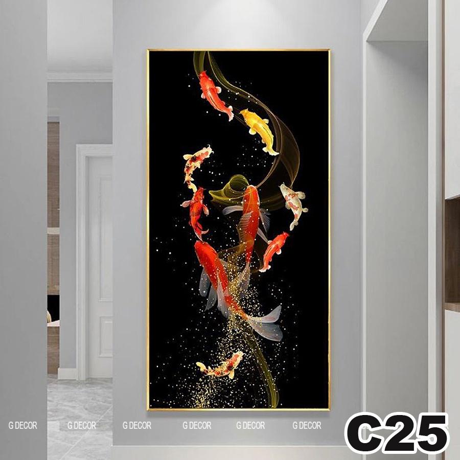 Tranh treo tường canvas 1 bức phong cách hiện đại Bắc Âu 19, tranh cửu ngư quần hội trang trí phòng khách, phòng ngủ