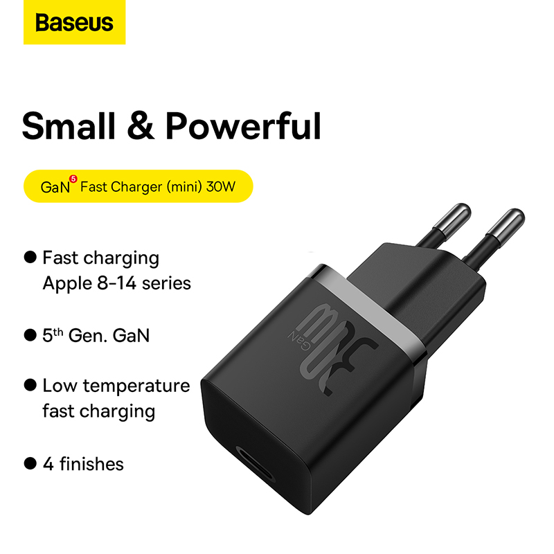 Cốc Sạc Nhanh Nhỏ Gọn OS-Baseus GaN5 Fast Charger(mini) 1C 30W (Chân cắm tròn)(Hàng chính hãng)