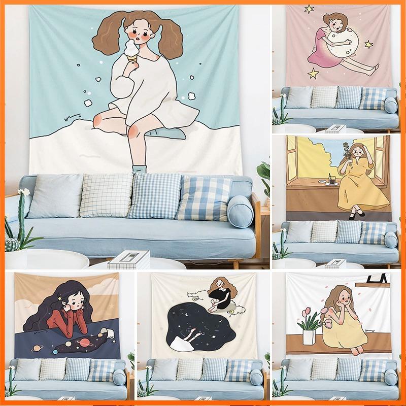 Thảm treo tường trang trí nội thất hình cô gái dễ thương xinh xắn