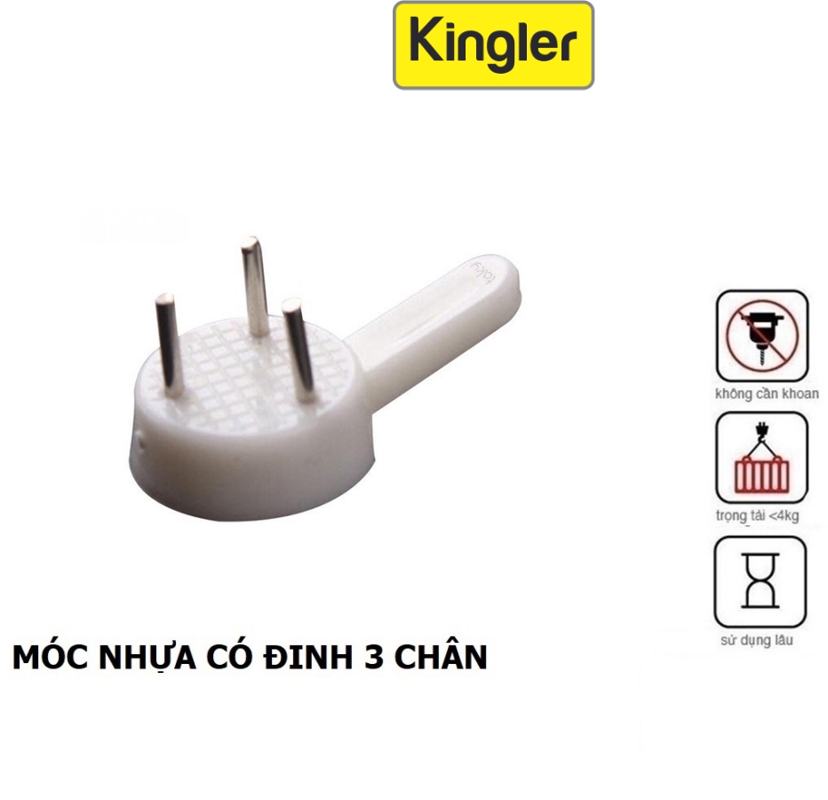 Set 10 Móc Đinh 3 Chân Đóng Tường Chắc Chắn Nhỏ Gọn Treo Tranh, Ảnh, Đồng Hồ Trên Tường Không Khoan Đục, Kingler 2220Set10