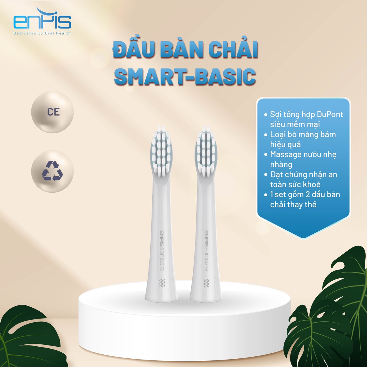 Bộ 2 Đầu Bàn Chải Điện Thông Minh Enpis, Thay Thế Cho Đầu Bàn Chải Điện Người Lớn Enpis T2130,  Công Nghệ Sóng Âm Sonic, Kháng Nước IPX7, Lông Bàn Chải Với Công Nghệ DuPont Mềm Mại Giúp Răng Luôn Sạch Và Bóng – Hàng Chính Hãng