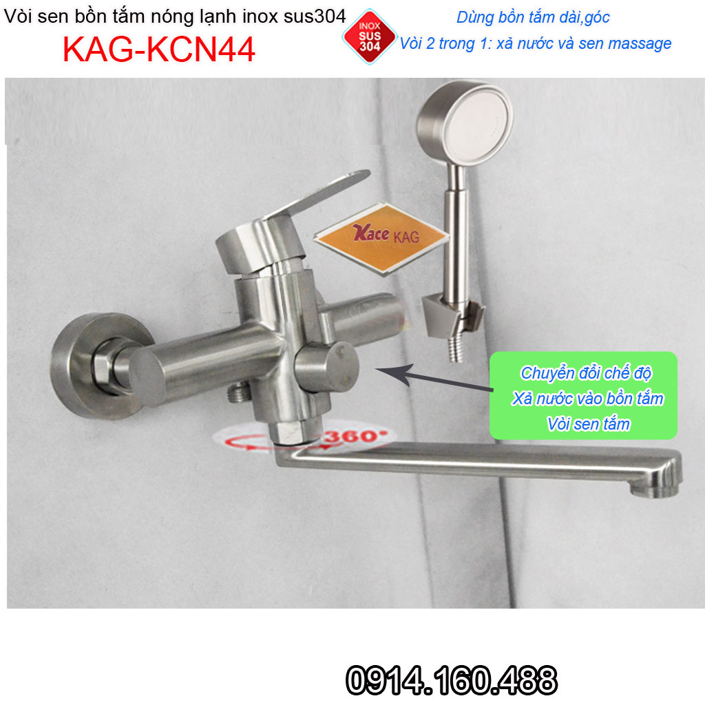 Vòi sen bồn tắm nóng lạnh Inox KAG-KCN44, trọn bộ sen gắn tường SUS304 cho bồn tắm nằm siêu bền chiết khấu tốt
