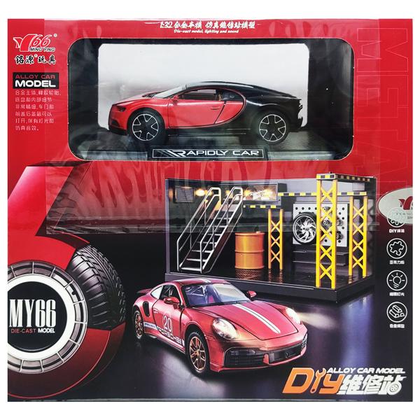 Đồ Chơi Mô Hình Xe 1:32 Bugatti Chiron Và Gara Sửa Chữa Ô Tô - Ming Ying 66 MY66-M5273X - Màu Đỏ
