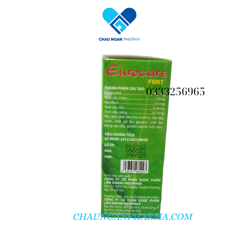 Eurocare - Giảm ho, thông thoáng mũi họng - Hộp 100 viên