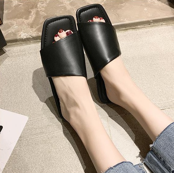 Dép nữ đế bệt D4 thời trang mũi vuông đế bệt