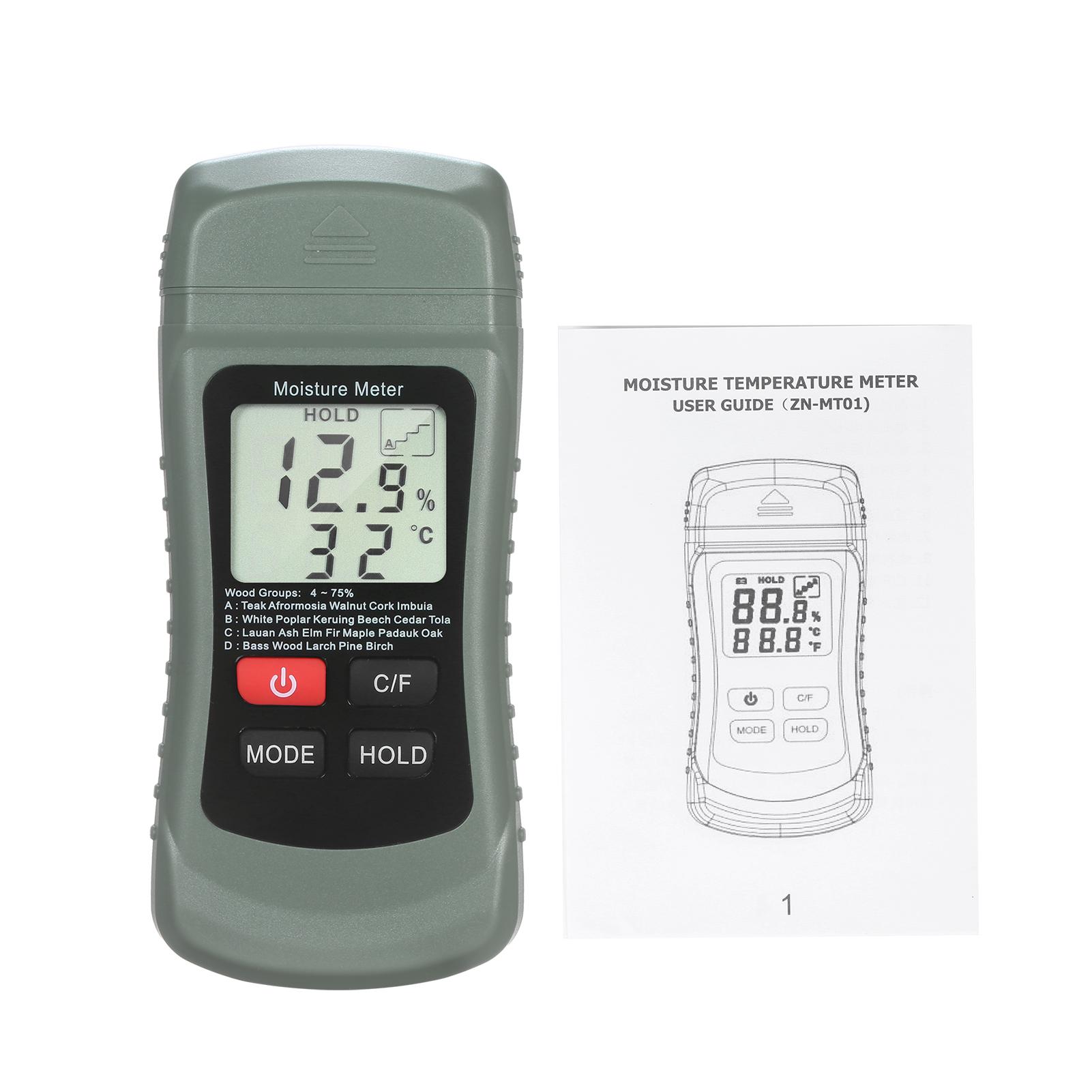 Wood Moisture Meter LCD Digital Damp Moisture Tester Pin Type Water Leak & Moisture Detector with 4 Modes Data Hold ℃/℉
