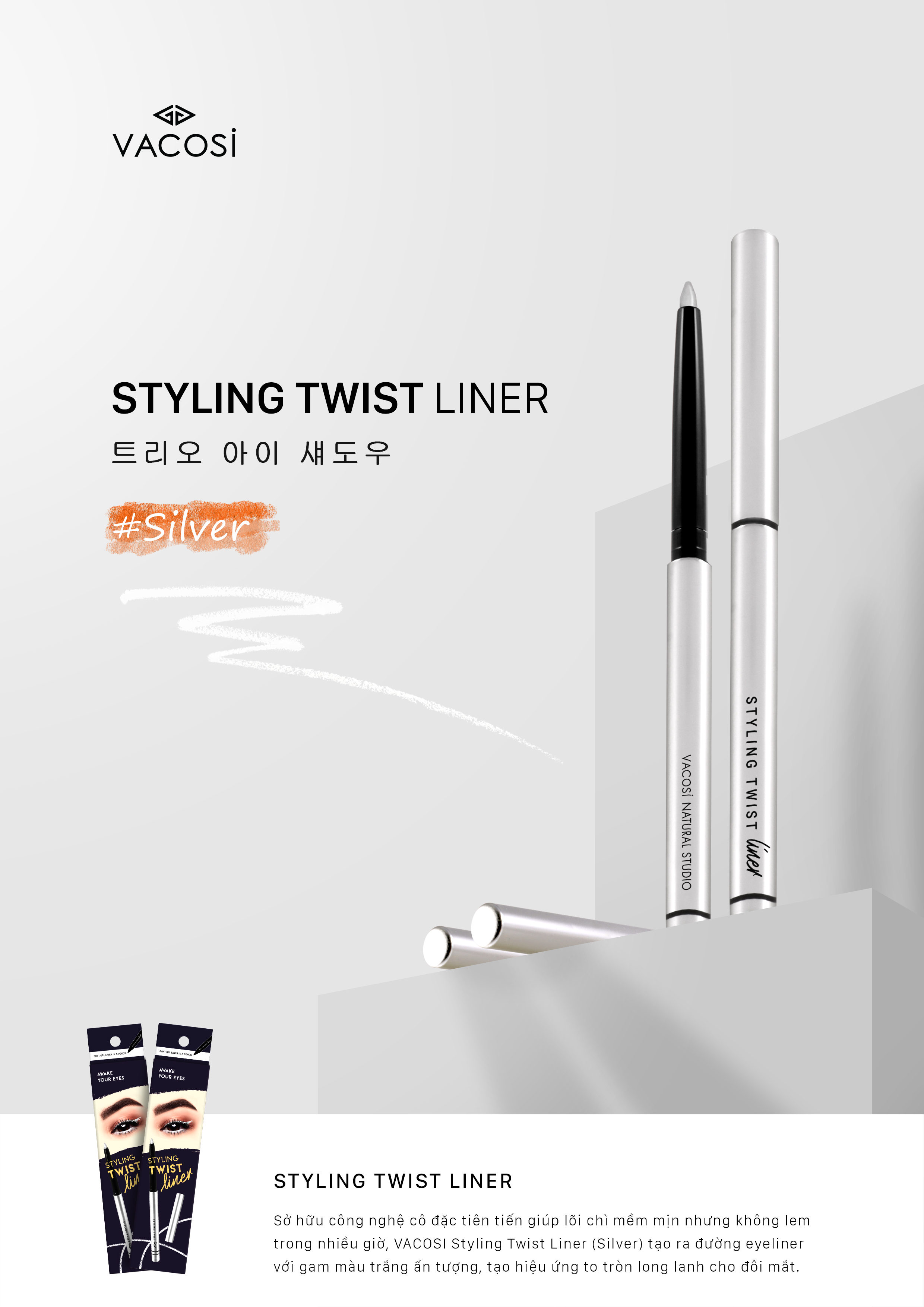 Chì Vặn Kẻ Mắt Dạng Sáp Vacosi Natural Studio Styling Twist Liner (Silver)