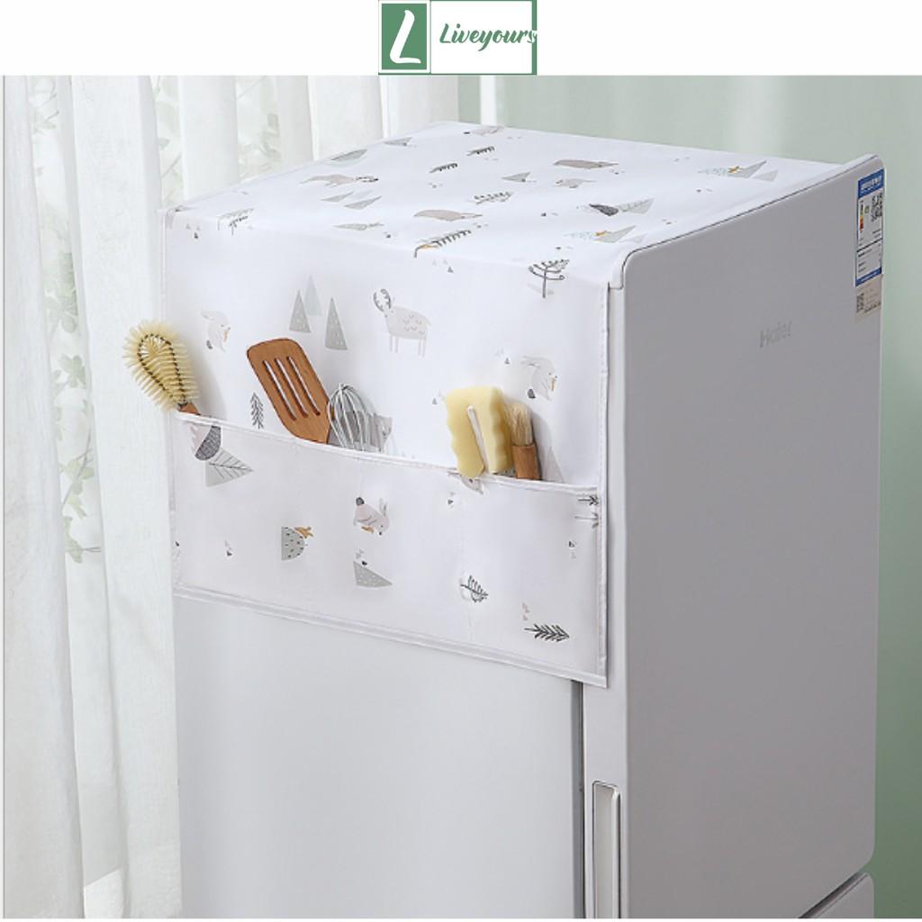 Tấm Phủ Tủ Lạnh - Che Tủ Lạnh Chống Thấm Nước, Đựng Đồ Tiện Dụng
