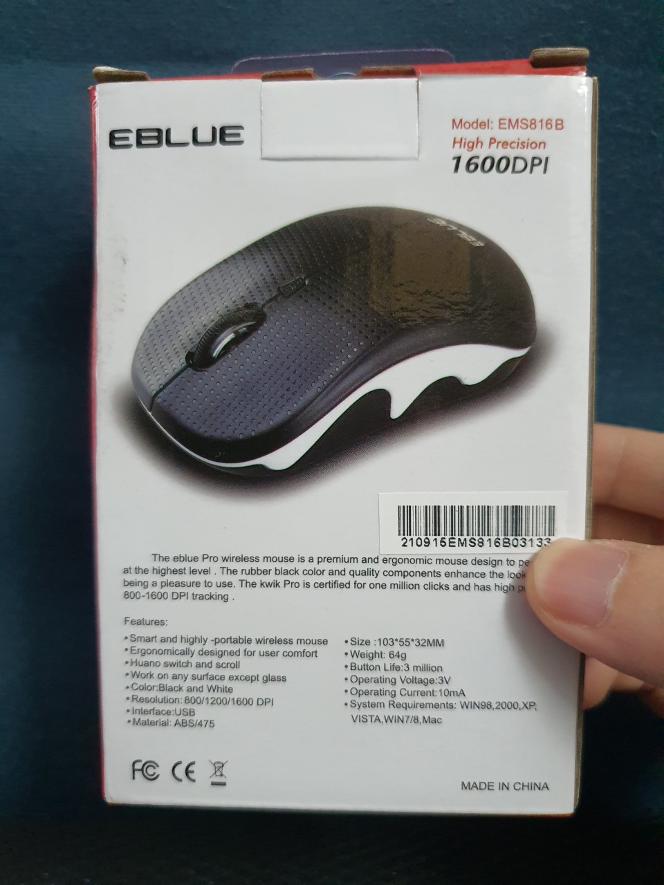 Mouse chuột ko dây Eblue EMS816 1600dpi - Hàng chính hãng