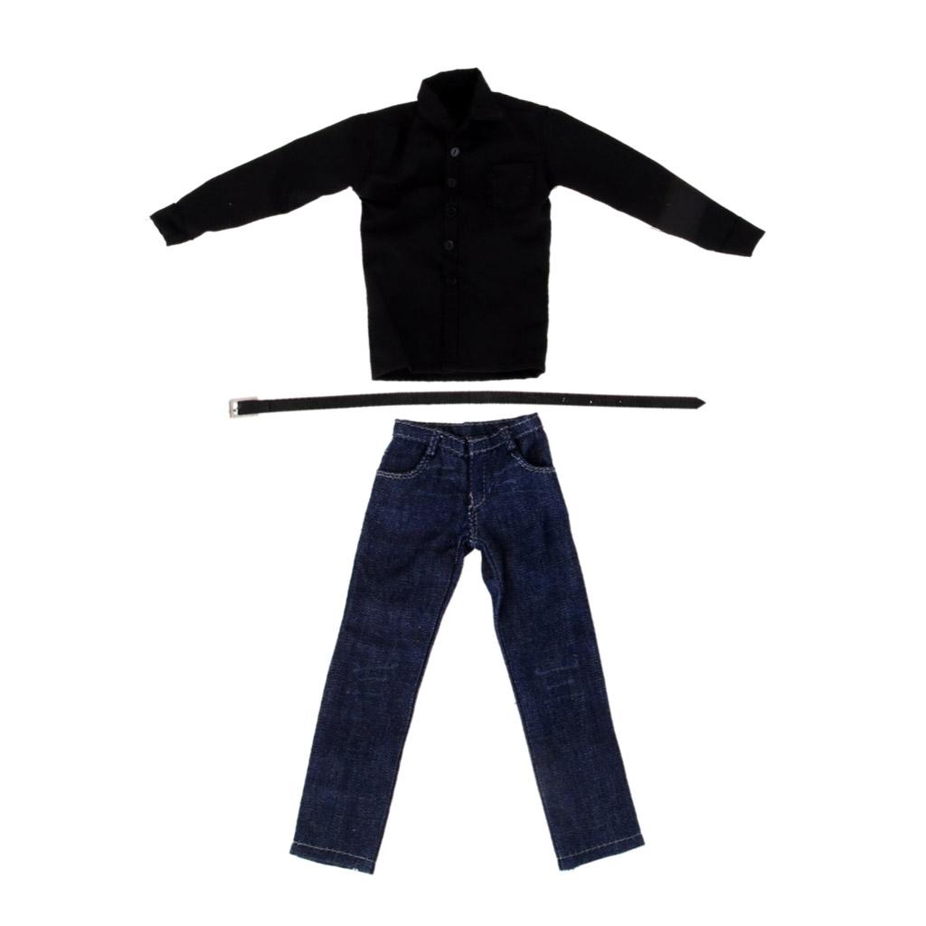 1/6 Đen Tay Dài Quần Jean Quần Áo Dành Cho 12 Nhân Vật Hành Động