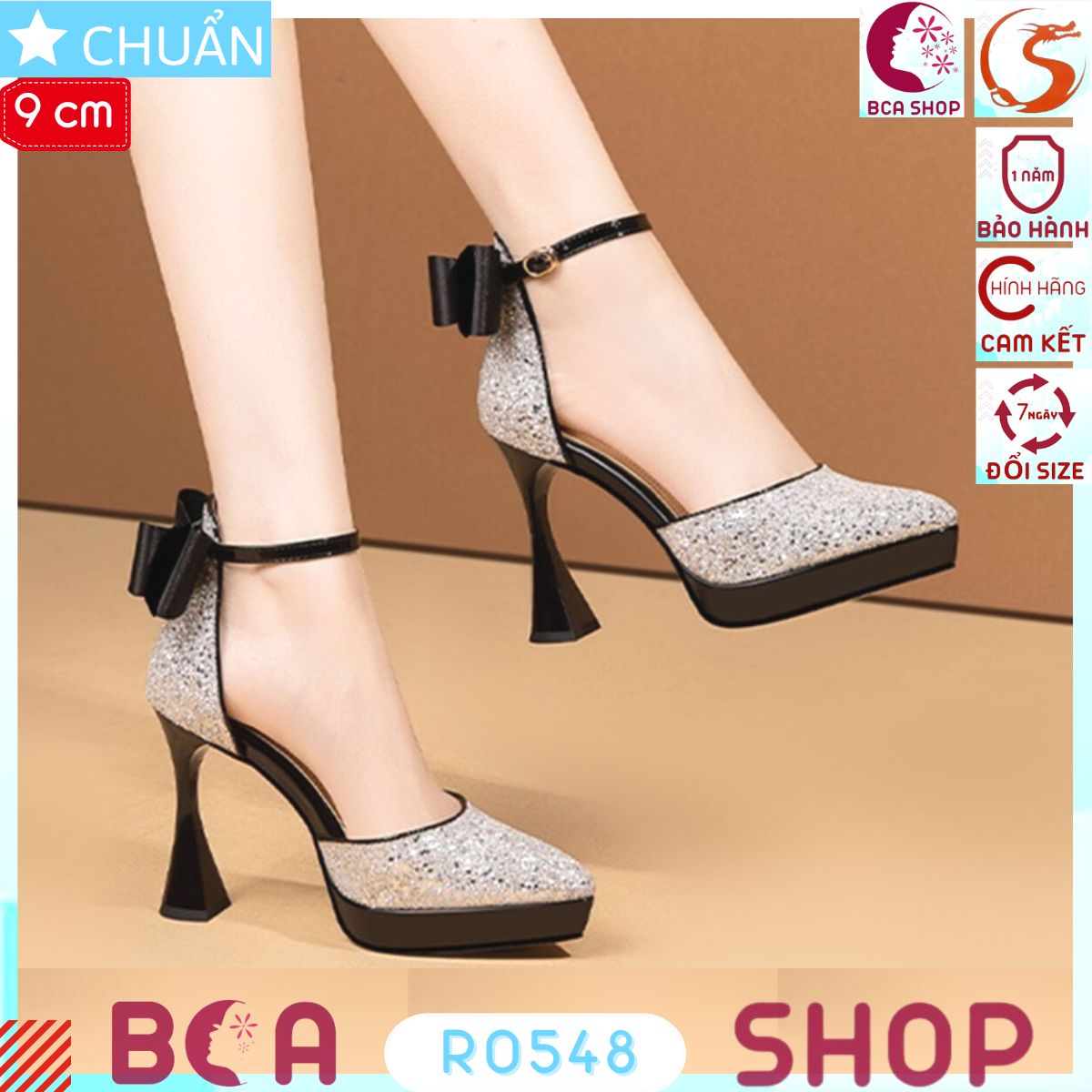 Giày cưới nữ 9p RO548 ROSATA tại BCASHOP có nơ sau và quai cài ôm cổ chân, kiểu dáng sang trọng, nịnh chân