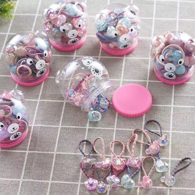 Combo 2 hộp chun buộc tóc hình gấu long lanh cho bé