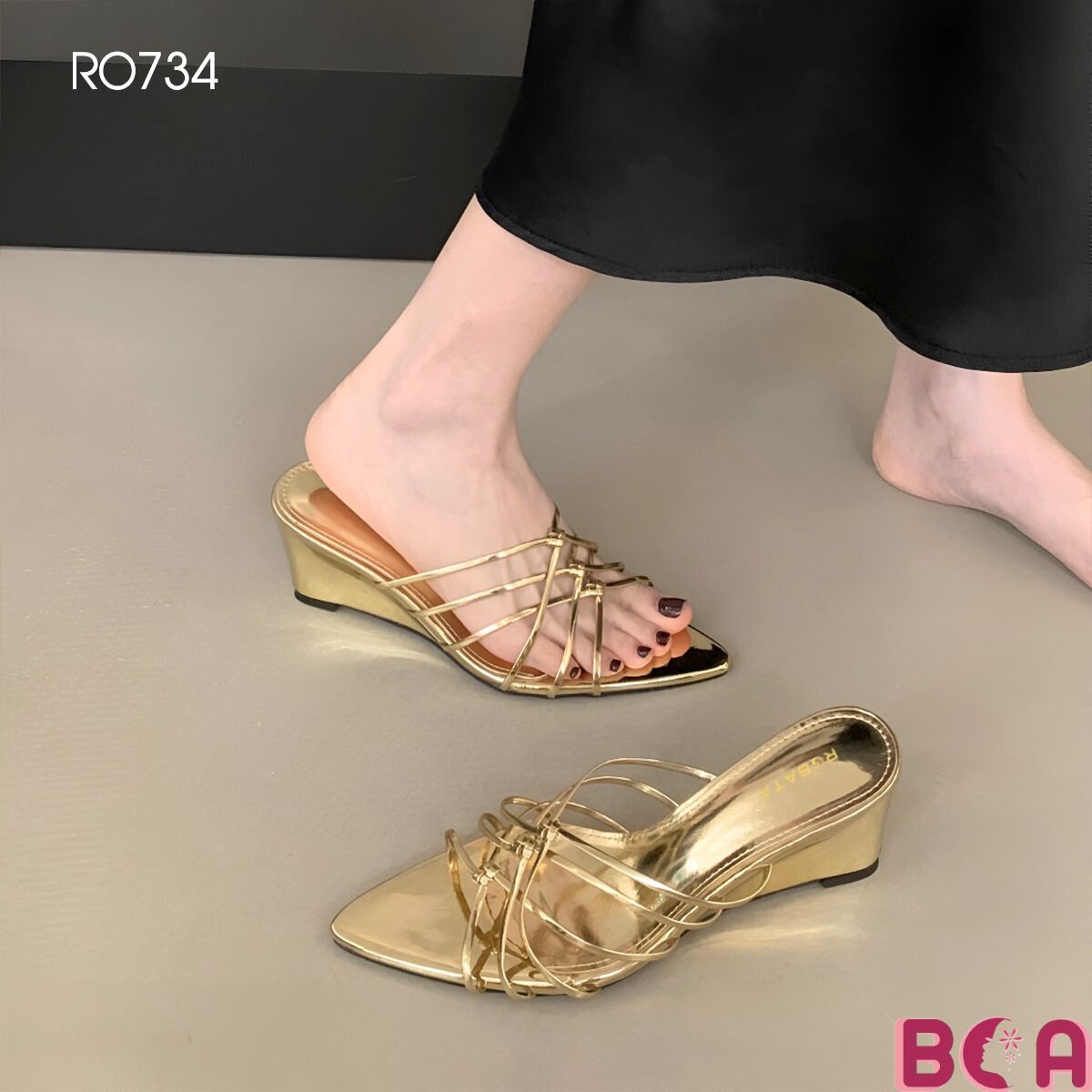 [SANG TRỌNG + QUYẾN RŨ] Giày Nữ Đi Tiệc Đế Xuồng Cao 5 Phân RO734 ROSATA Quai Mảnh Đan Xen Tôn Chân Tôn Dáng