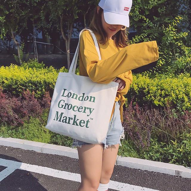 Túi tote túi vải canvas phong cách Hàn quốc, có khóa miệng ngăn phụ bên trong thời trang
