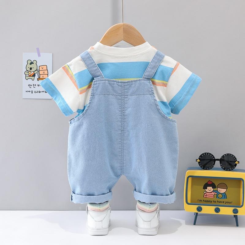 Set yếm bé trai, bé gái gồm áo thun kẻ sọc và yếm, bộ quần áo thời trang cho bé từ 9-18kg