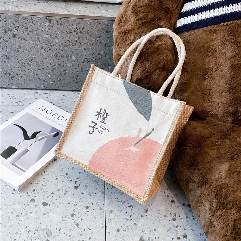 Fashion Personalized Patterns Canvas Bag Women's Bag Portable Lunch Bag Handbag Cute Hand Carrying Lunch Box Bag
