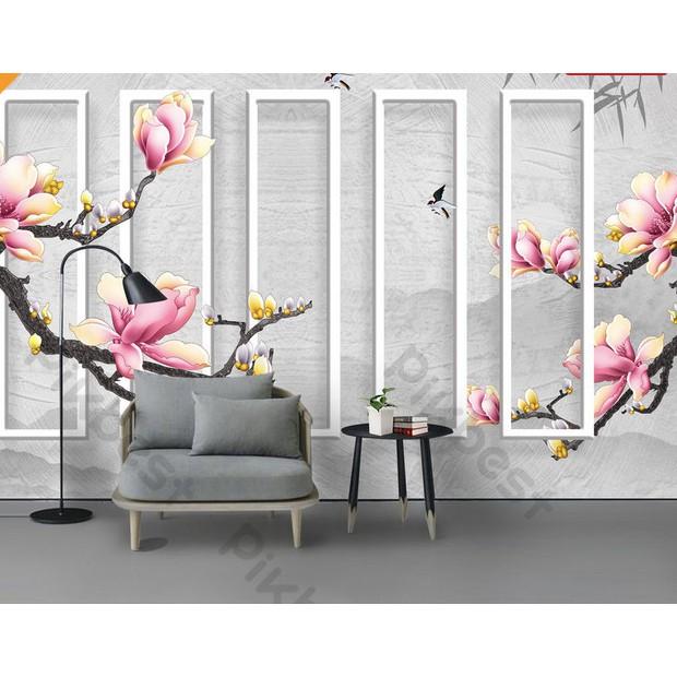 Tranh dán tường Hoa hồng ngọc lan hiện đại nổi bật, tranh dán tường 3d hiện đại MS1009944
