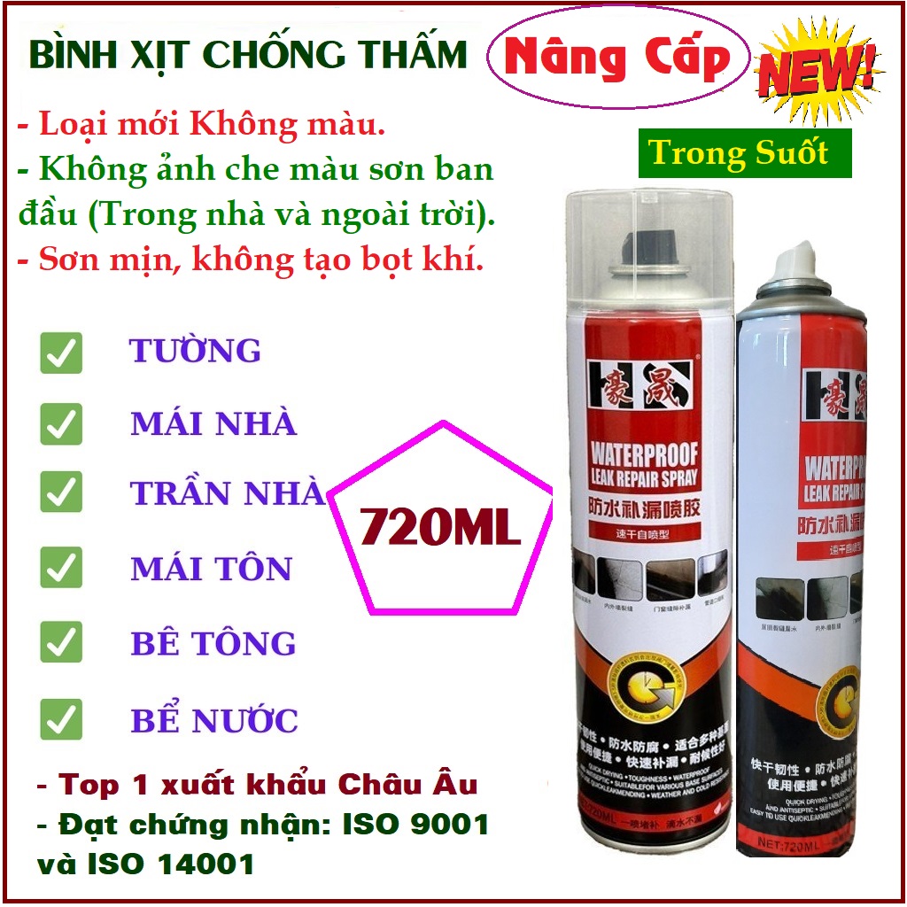 Bình xịt sơn chống thấm chống dột Loại To Thương Hiệu Đức, Chống Thấm Dột Trần Nhà Mái hiên, Mái tôn, Trần Nhà - Hàng chính hãng