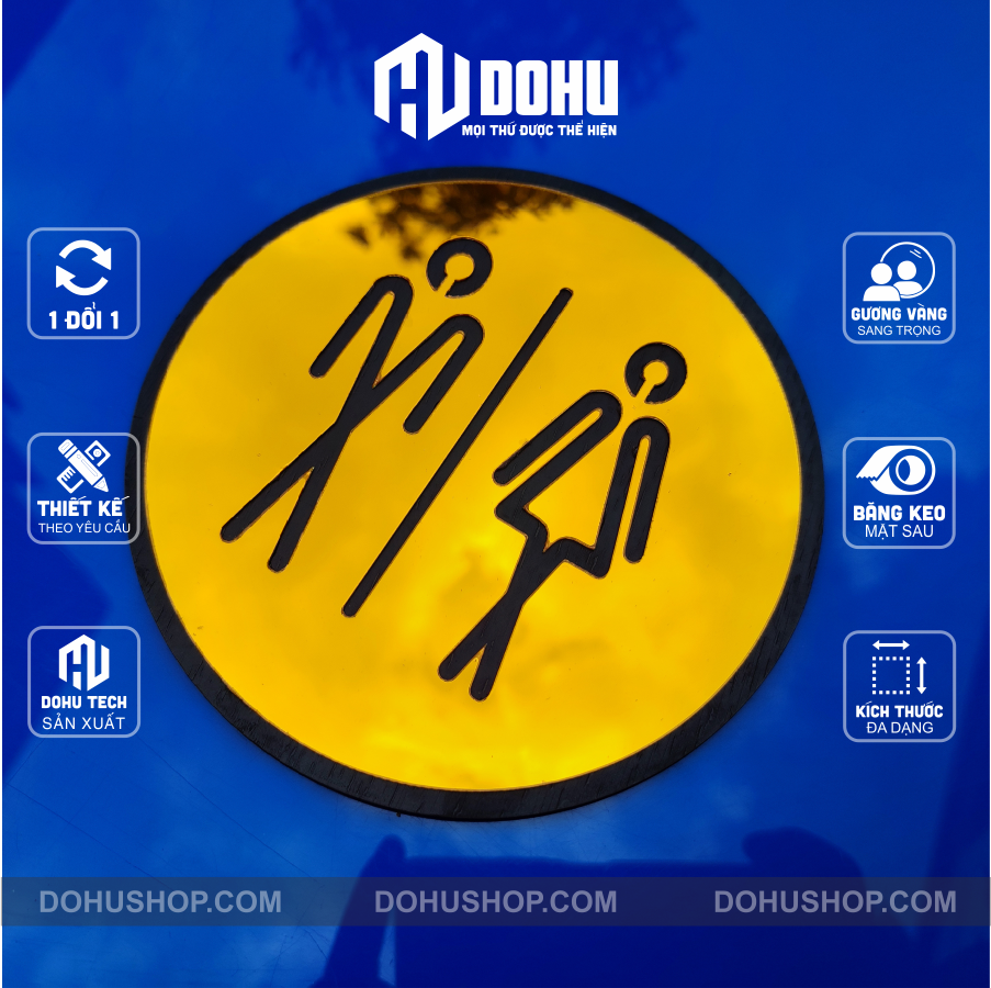 Bảng Phòng Vệ Sinh, Toilet Gương Vàng Decor Sang Trọng, Hiện Đại - Có sẵn keo dán tường