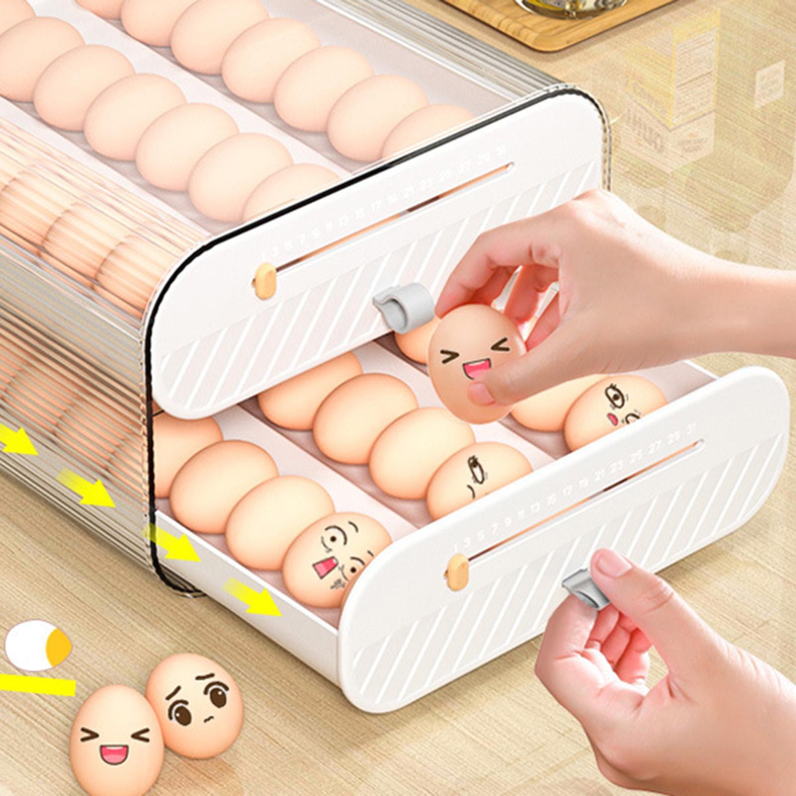 Egg Holder Tray Clear Reusable Stackable with Time Table for Cabinet Kitchen