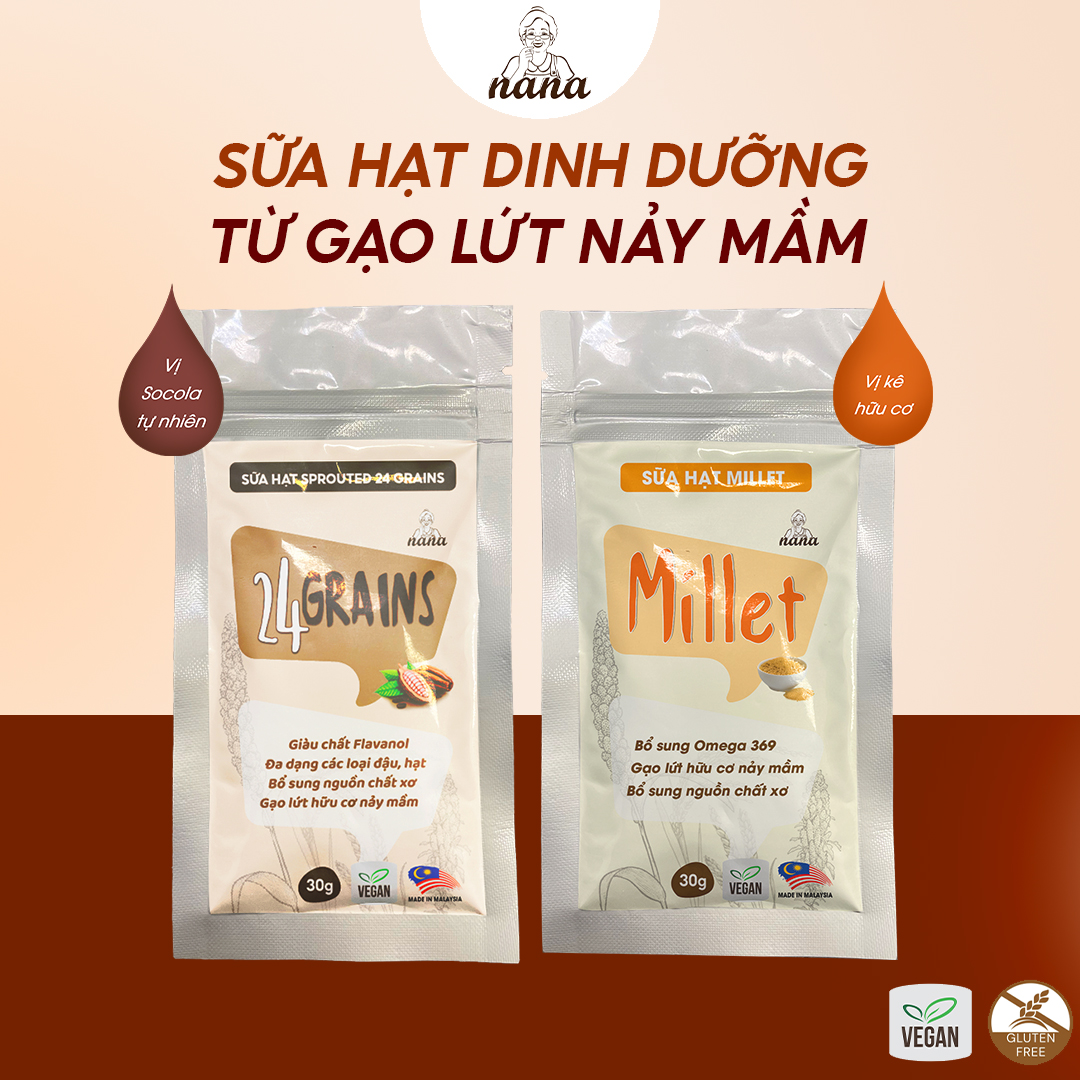 Combo Sữa Hạt Gạo Lứt Hữu Cơ Millet &amp; 24Grains Gói 30g Nana Malaysia Cho Trẻ Từ 3 Tuổi &amp; Người Lớn Bổ Sung Dinh Dưỡng - 24grains