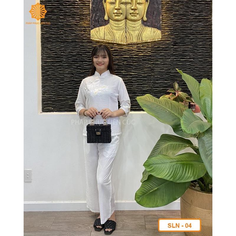 Đồ lam đi chùa nữ - Pháp phục mẫu xẫm xéo linen cao cấp, bền màu không nhăn xưởng may Liên Cúc