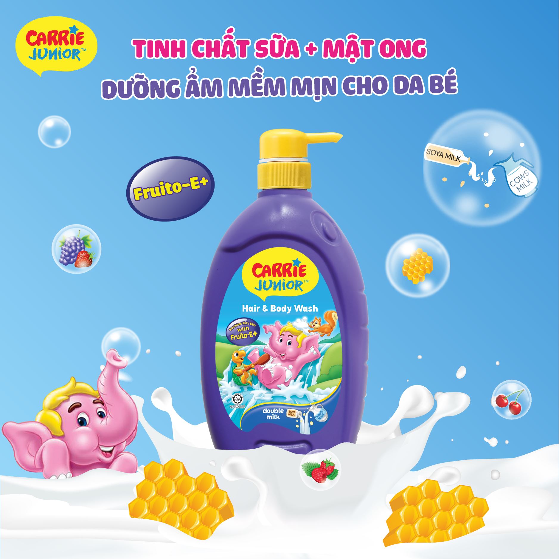 Combo 2 Sữa Tắm Gội cho bé Carrie Junior Hương Tinh Chất Sữa (700g/chai)