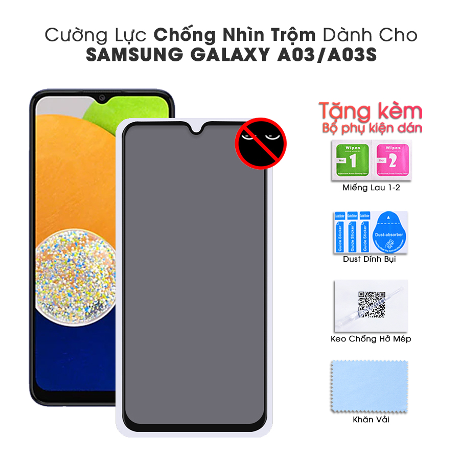 Kính cường lực Chống Nhìn Trộm 9H Dành Cho Samsung Galaxy A03/A03s Full Keo- Handtown- Hàng Chính Hãng