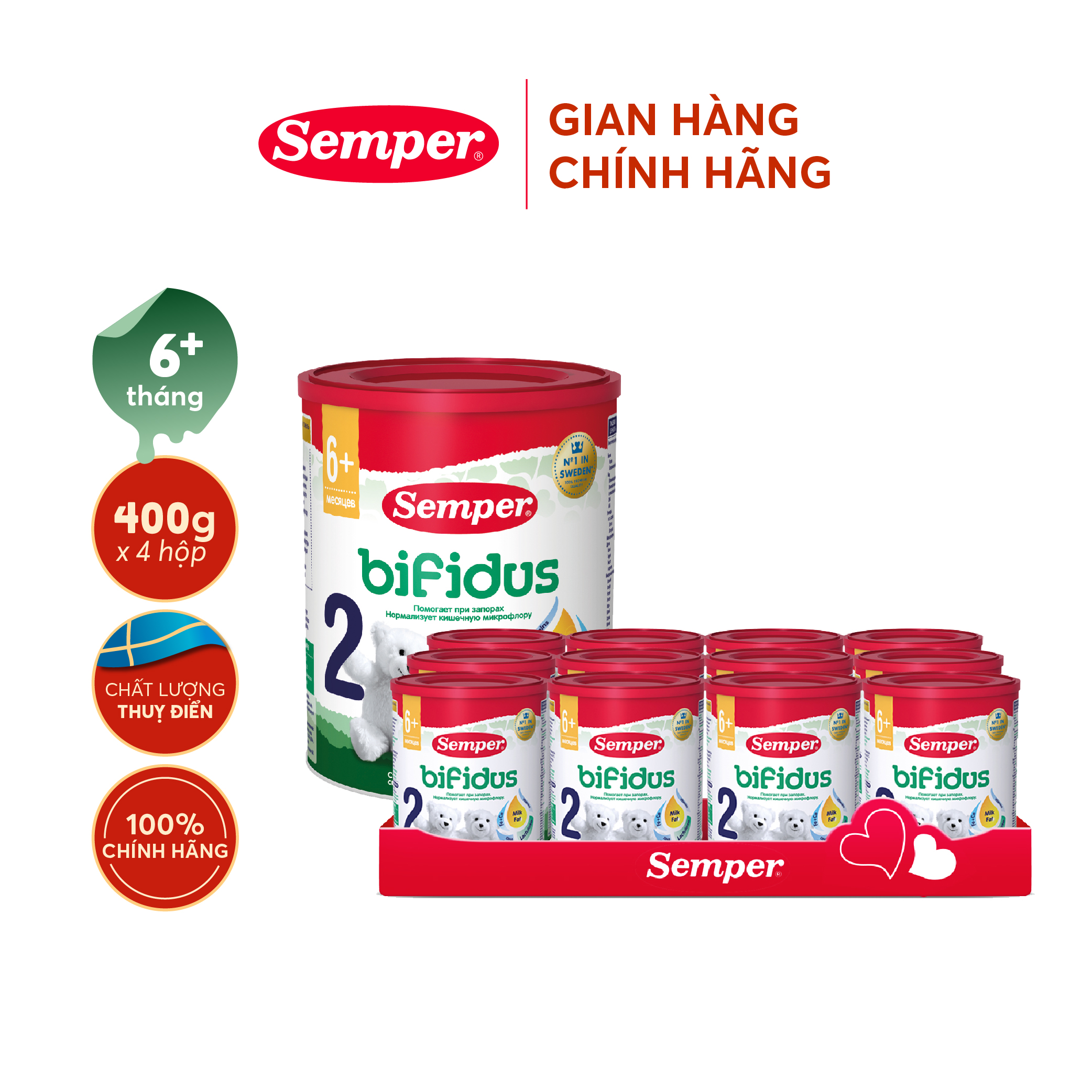 Thùng 12 hộp Sữa bột công thức Semper Bifidus số 2 400g/hộp