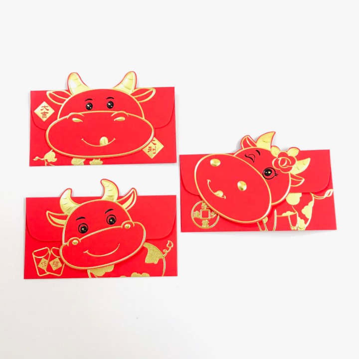 Set 3 bao lì xì con trâu 3D cute nhũ vàng (Mẫu 2), dùng để đựng thiệp chúc, tiền lì xì, mừng tuổi dễ thương và ý nghĩa - TMT Collection - SP005142