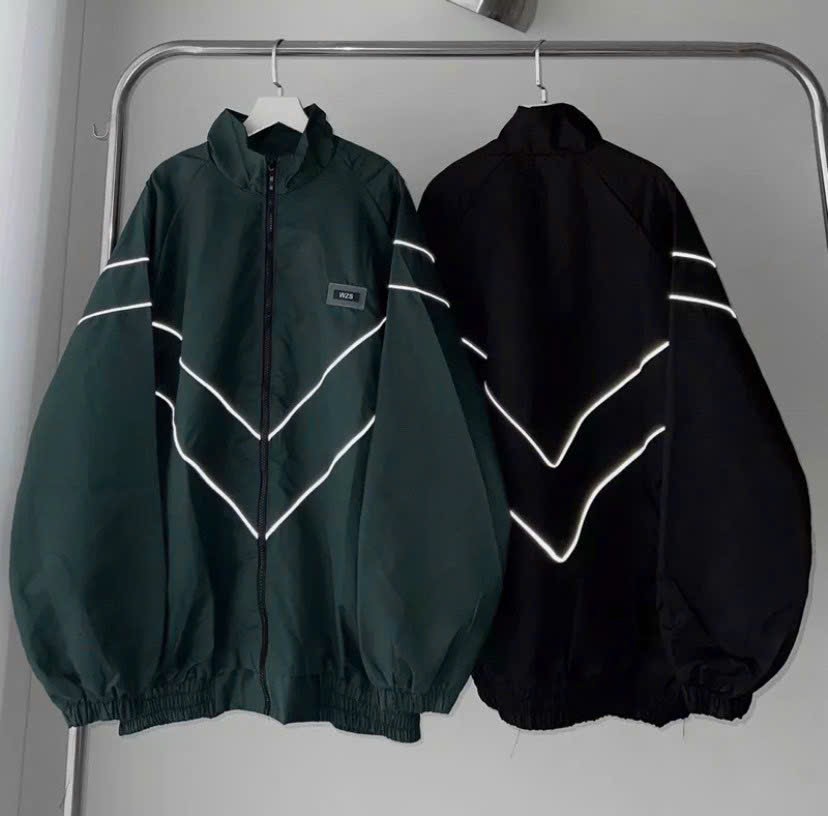 Áo Khoác Dù 2 Lớp Sọc Dạ Quang Thêu WZS Nam Nữ Couple - Bomber Gió Có Khóa Kéo Zip