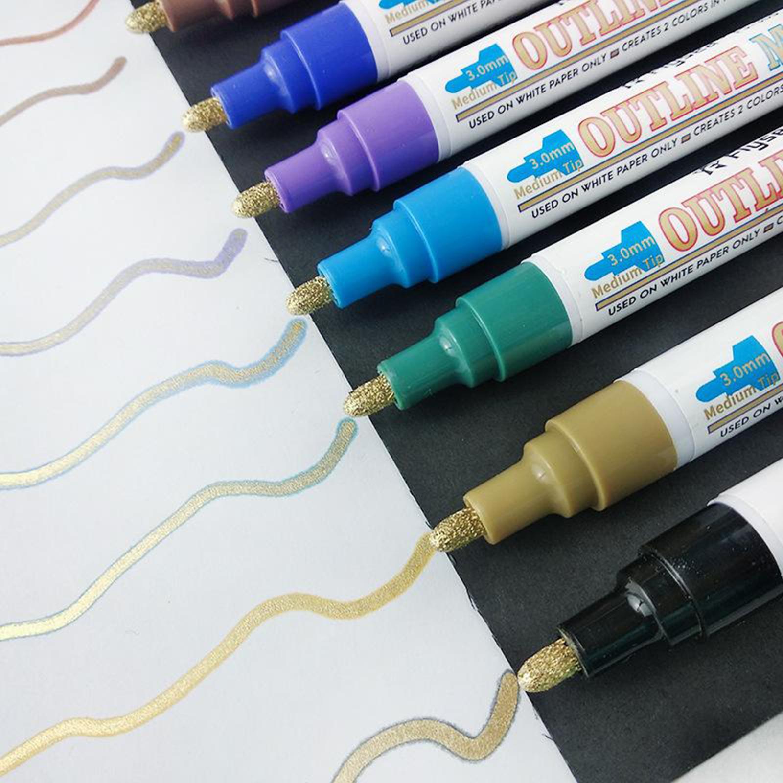 Double Line Outline Pens 12 Colors Self Outline Metallic Markers Double Line Pen for Giftcard Writting Drawing Journal DIY