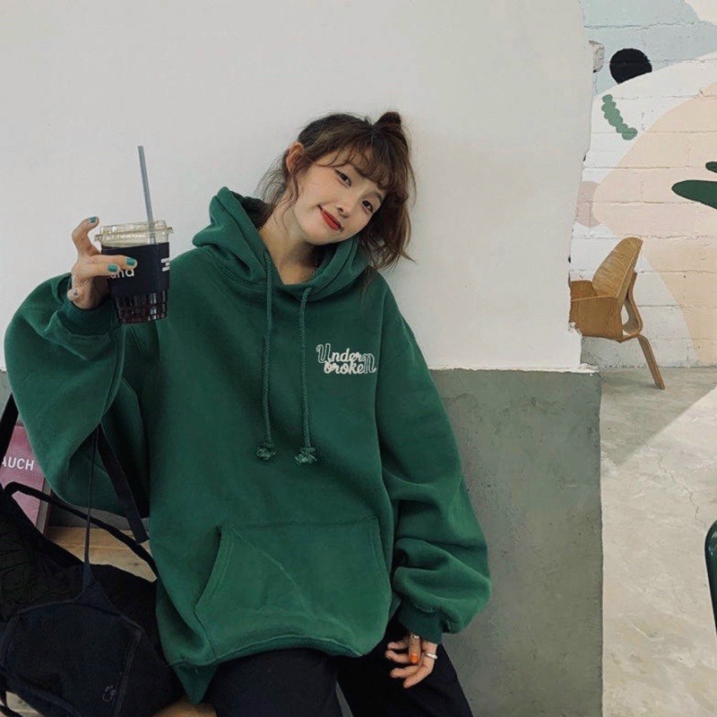 Áo Hoodie Under Broken Mũ 2 Lớp Màu Xanh Rêu Hottrend Form Rộng Tay Phồng,Áo hoodie khoác form rộng nam nữ BeeCy underbroken màu xanh trắng đen chất nỉ Ulzzang Unisex,Áo Hoodie Nỉ Under Broken,Áo Nỉ Có Mũ Form Rộng Unisex