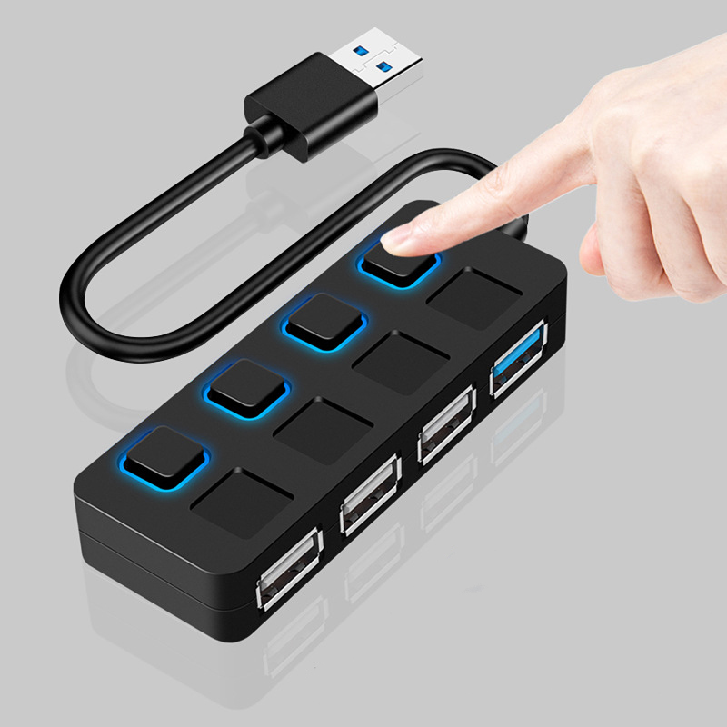 Hub USB 4 Cổng Công Tắc Đèn LED Tốc Độ Cao 3.0 (Type C to USB, Bộ Chia Cổng USB OTG, USB Laptop Hàng Chính Hãng )