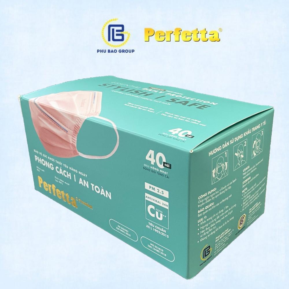 Khẩu Trang Y Tế 3 lớp Perfetta Premium cao cấp chuẩn Nhật Bản, 2 thanh mũi miệng,lớp ngoài phủ Nano đồng (40 cái/hộp)