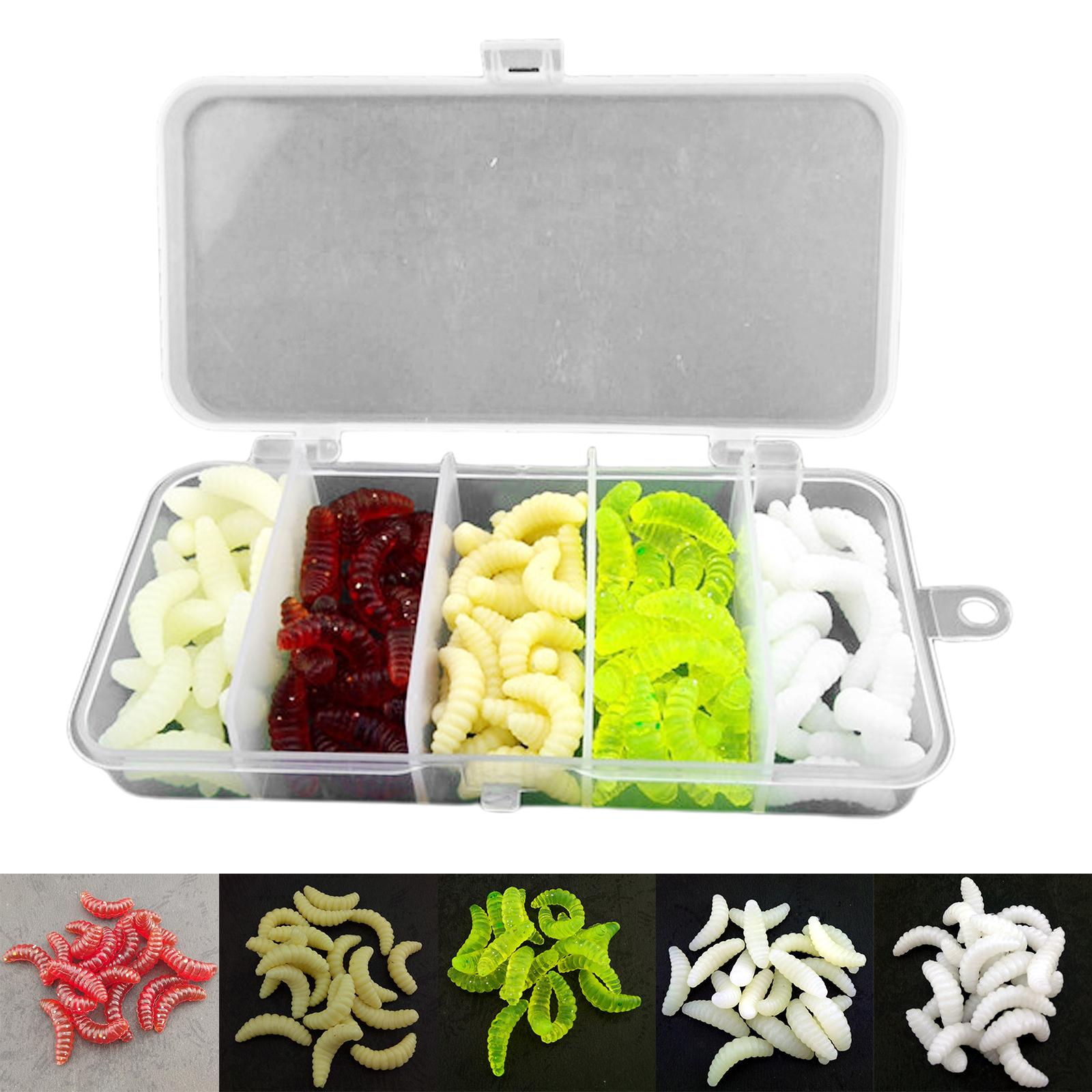 100pcs Worms Bait Soft Fishing Lure Maggots Bass Crankbait Tackle Wobbler