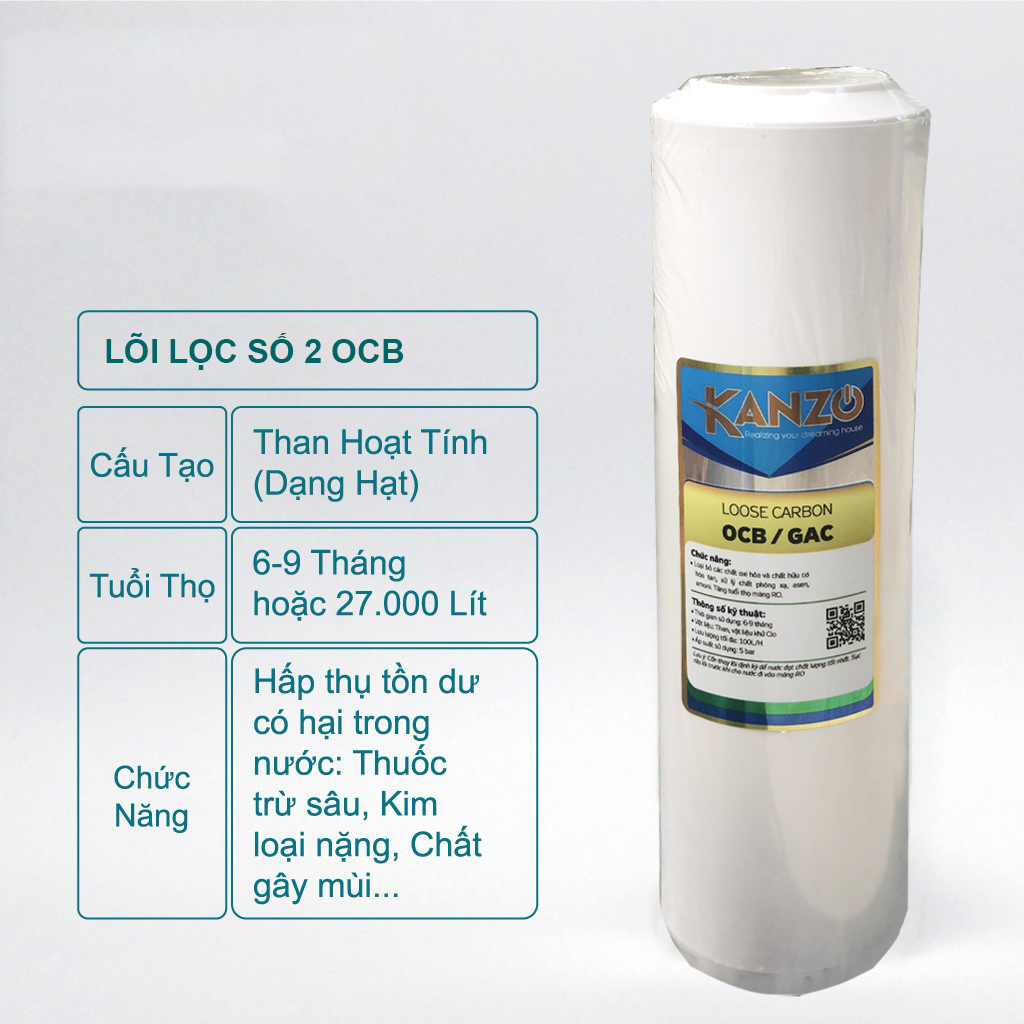 Lõi Lọc Nước Số 2 Kanzo - GAC/OCB Than Hoạt Tính- Hàng Chính Hãng