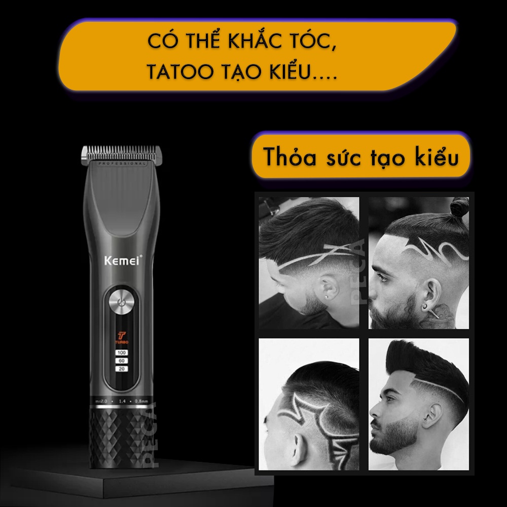 Tông đơ cắt tóc chuyên nghiệp Kemei KM-V310 điều chỉnh 2 mức tốc độ cắt, màn hình LCD hiển thị sạc nhanh USB công suất mạnh 12W có thể dùng cạo đầu, cạo trắng fade tóc