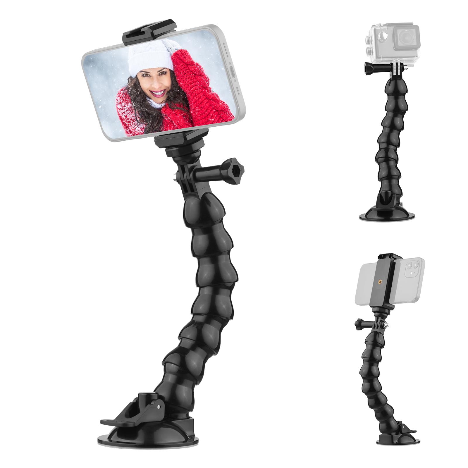 23cm Suction Cup Phone Mount Flexible Windshield Smartphone Mount 360°Rotatable 1/4 Inch Screw Hole with Phone Holder