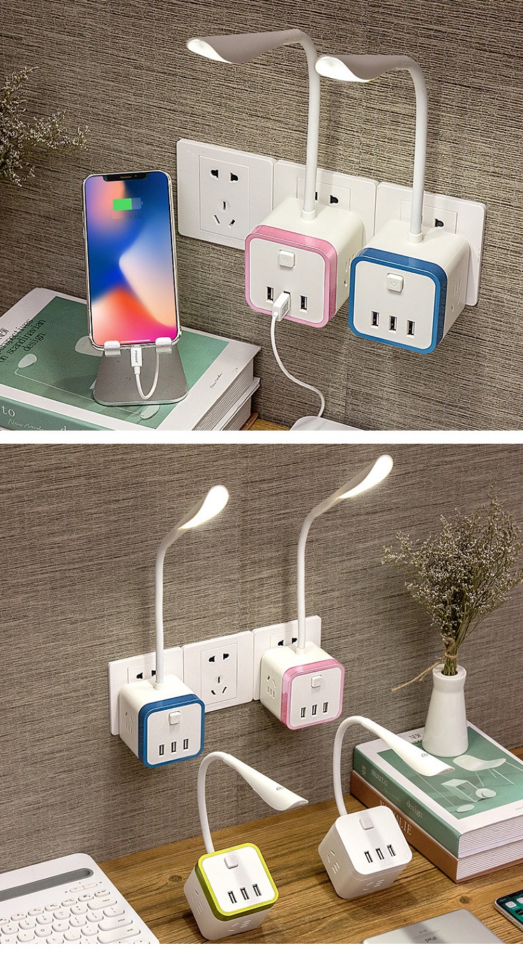Ổ cắm đa năng hình khối Rubik Tích Hợp Đèn Ngủ Và Ổ Cắm USB