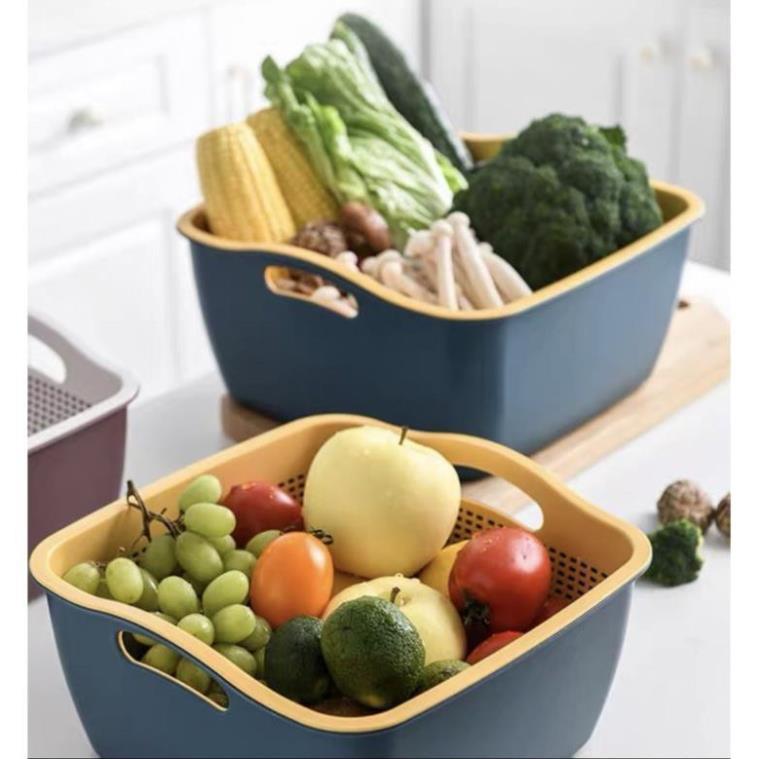 Rổ nhựa 2 lớp hình vuông ,rổ đựng rau củ quả hàng xuất Nhật cao cấp 1320