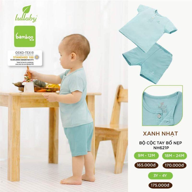 Bộ cộc tay sợi tre Lullaby NH621P, áo bổ nẹp, quần đùi bé trai, bé gái siêu mát và mềm mịn
