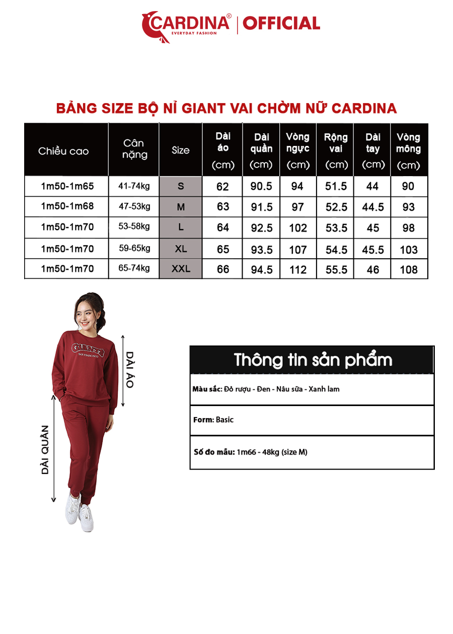 Đồ Bộ Nữ CARDINA Chất Nỉ Cao Cấp In Chữ Dáng Thể Thao Năng Động 2NiF02