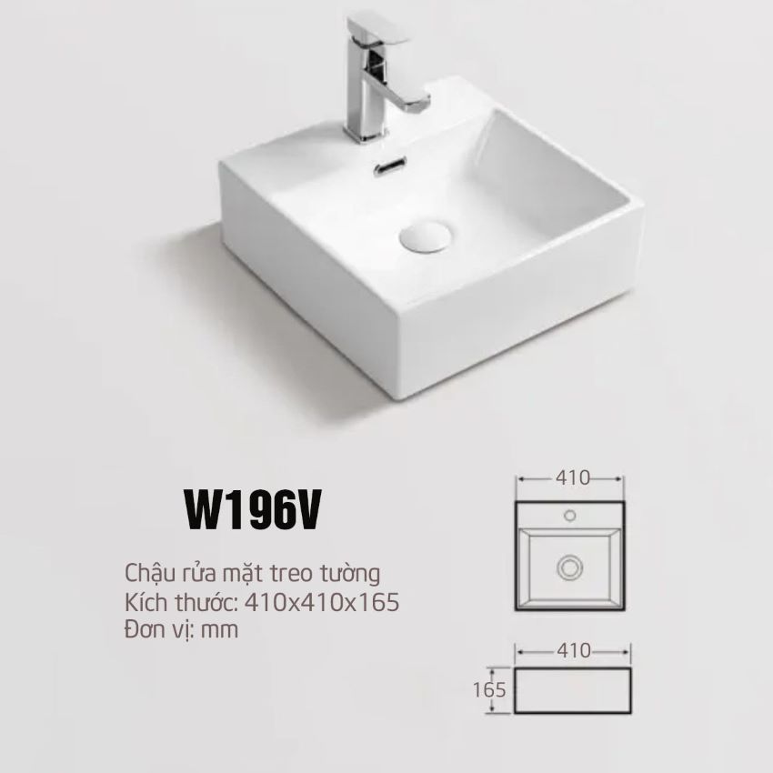 Lavabo treo tường màu trắng kiểu vuông phù hợp không gian nhà tắm nhỏ