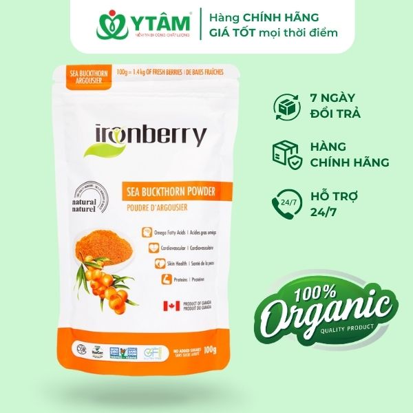 Bột Hắc Mai Biển nguyên chất nhập khẩu Canada bột trái cây bổ sung vitamin IRONBERRY seabuckthorn powder (100gr)